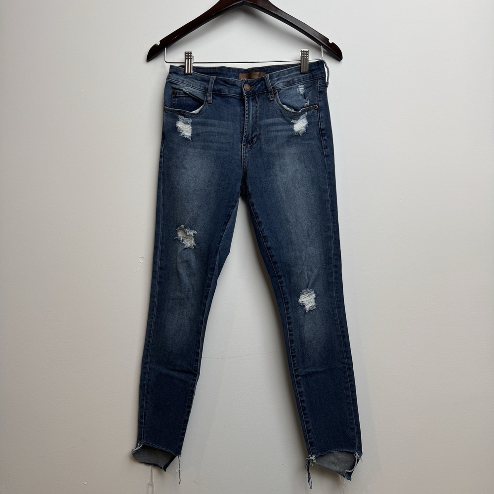 Leith Womens Skinny Mid Rise Jeans Denim‎ Stretch 26 Distressed Blue Ripped